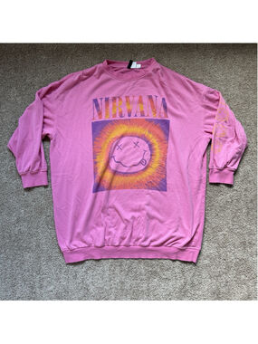Urban Outfitters XL Sweatshirt Nirvana Oversized Crewneck Pink Womens